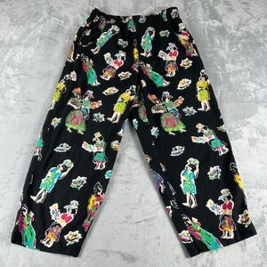 Alexander Campbell Pants Womens 8 Black Hula Dancer Novelty Print Tropical Retro